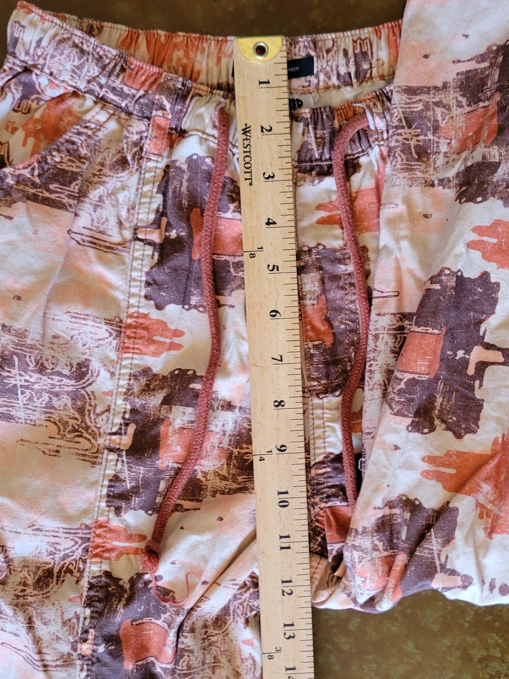 Reclaimed Vintage Elastic Waist Pants in Peach & Brown Print Sz 4 - Picture 4 of 8